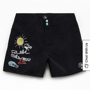 New Quicksilver Black Boardshorts‎ Men 38 Surf Core Trunks Board Shorts NWT Snap